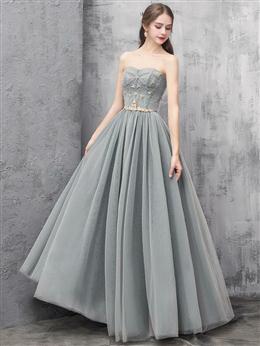 Picture of Grey Sweetheart Beaded Tulle Long  Formal Dresses , Tulle Evening Dresses